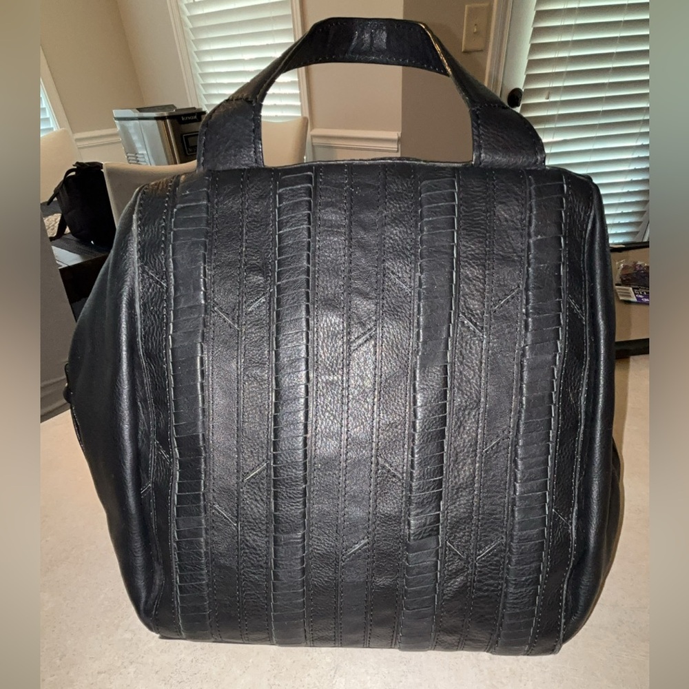 KOOBA BLACK LEATHER PASADENA SATCHEL CROSSBODY PURSE BAG STITCHED BACK - Picture 3 of 12